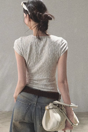 Lace Splice Short Sleeve Top