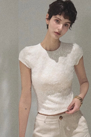 Lace Splice Short Sleeve Top