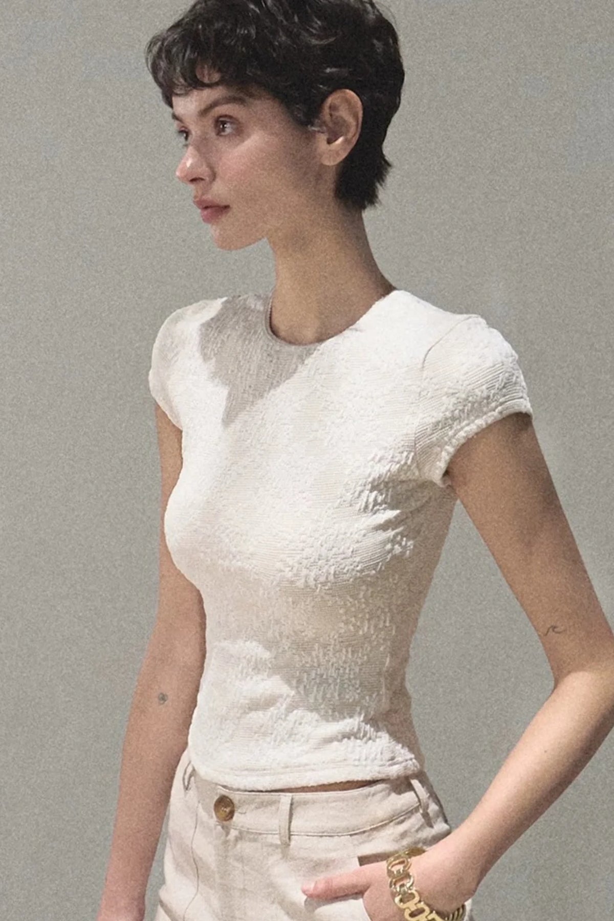 Lace Splice Short Sleeve Top