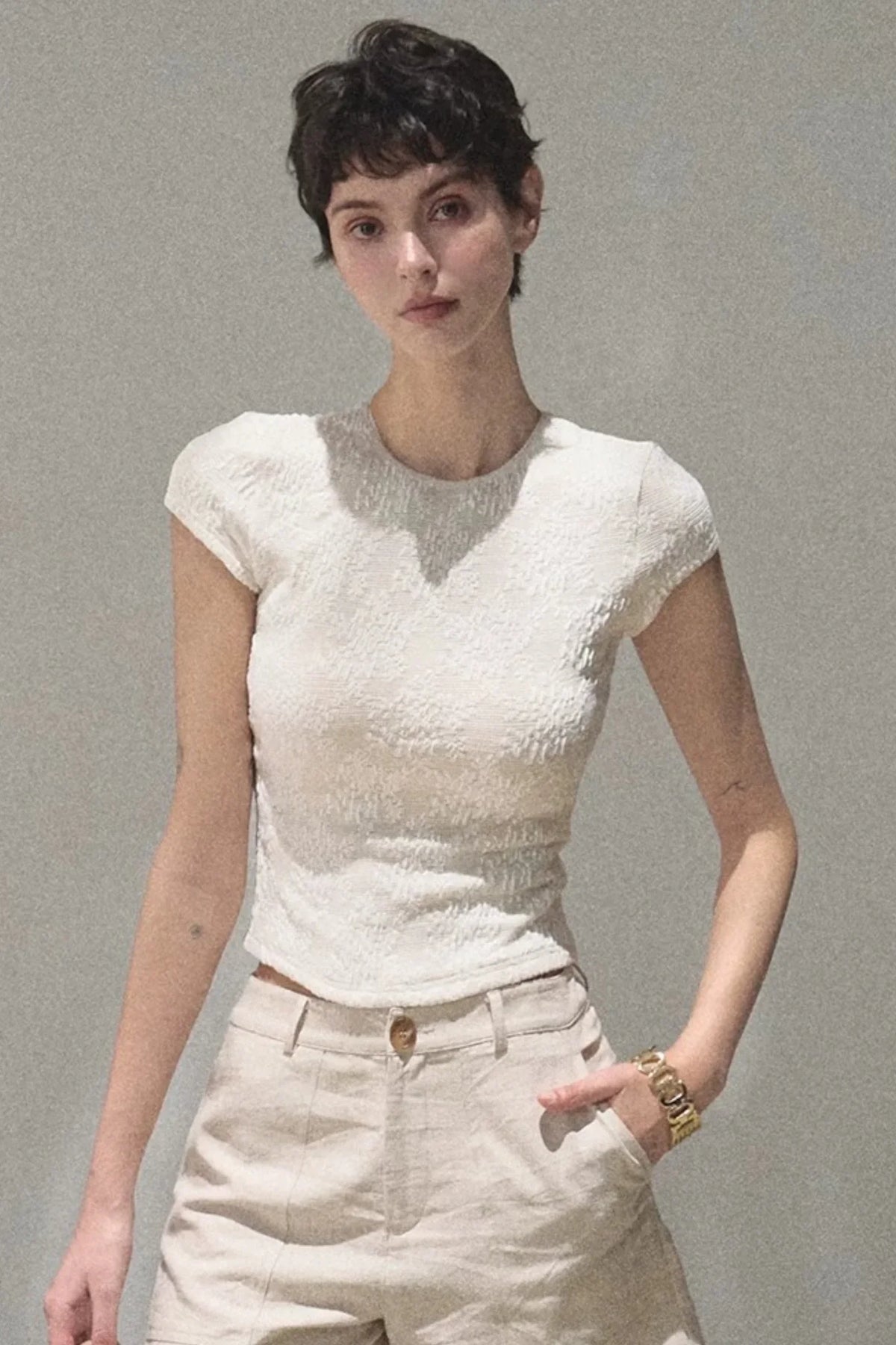 Lace Splice Short Sleeve Top