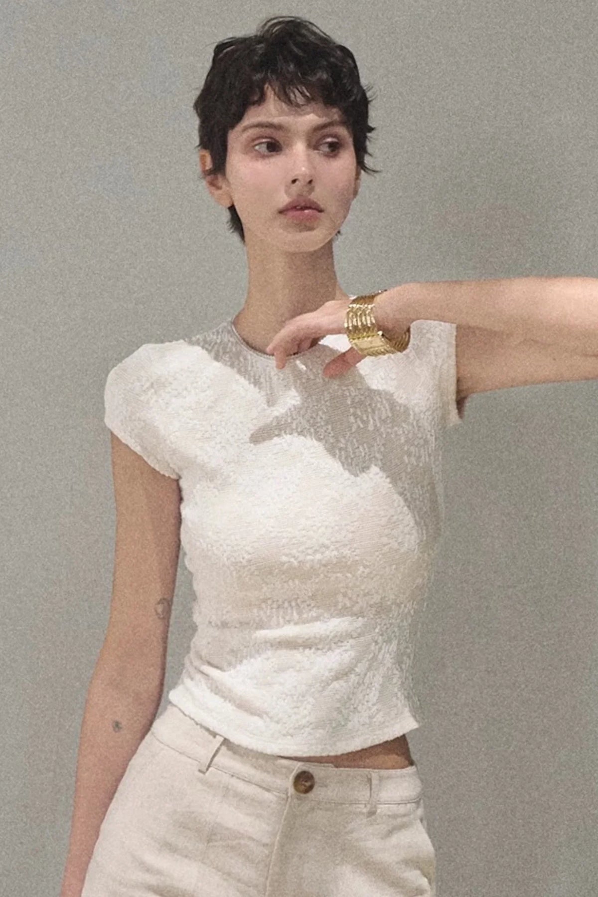 Lace Splice Short Sleeve Top