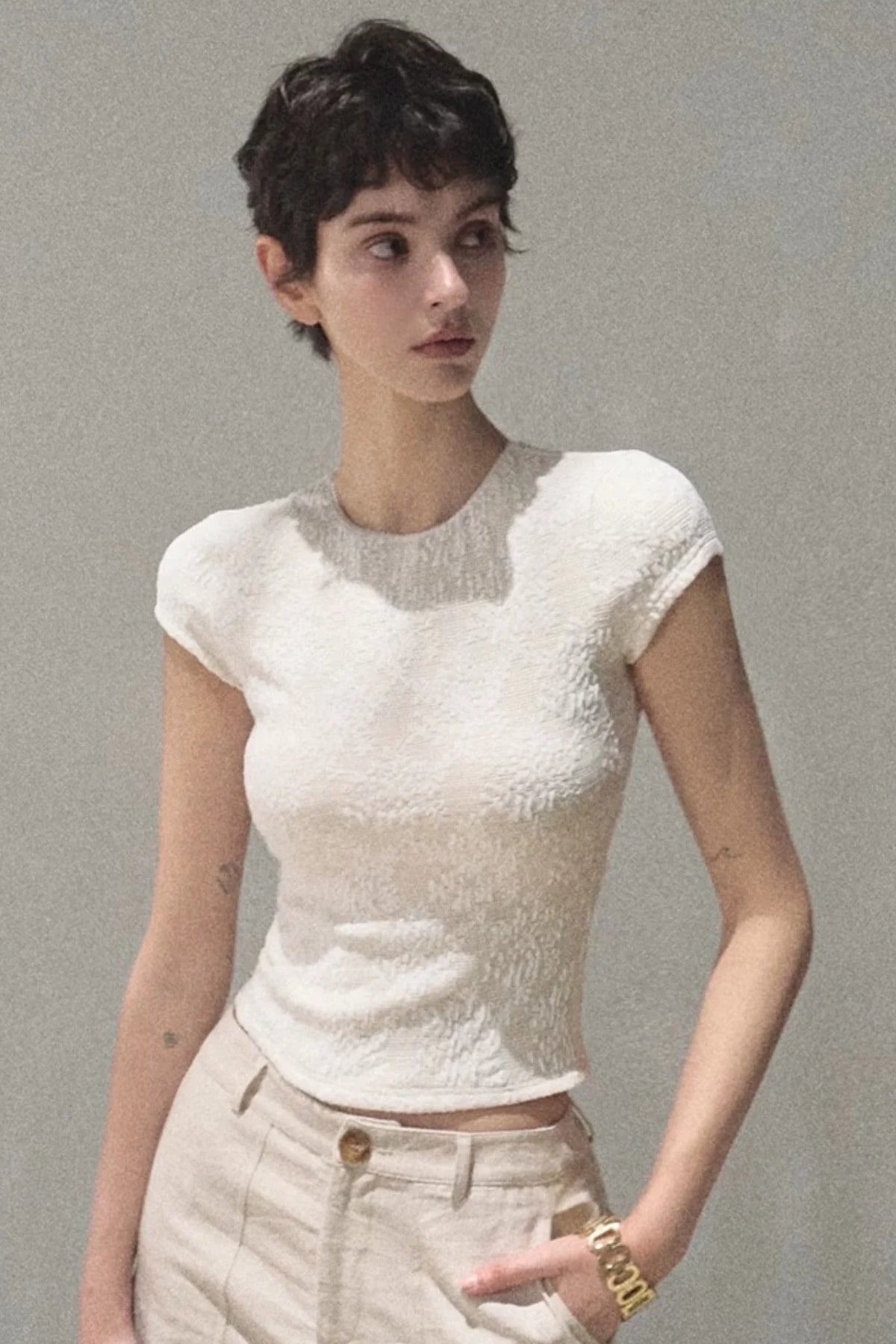 Lace Splice Short Sleeve Top
