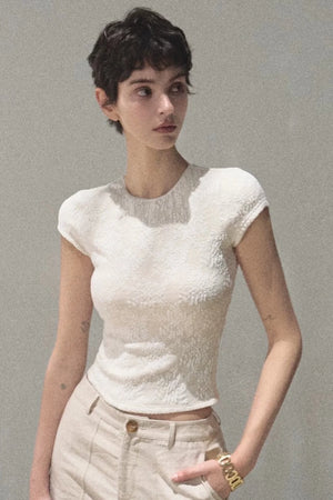Lace Splice Short Sleeve Top