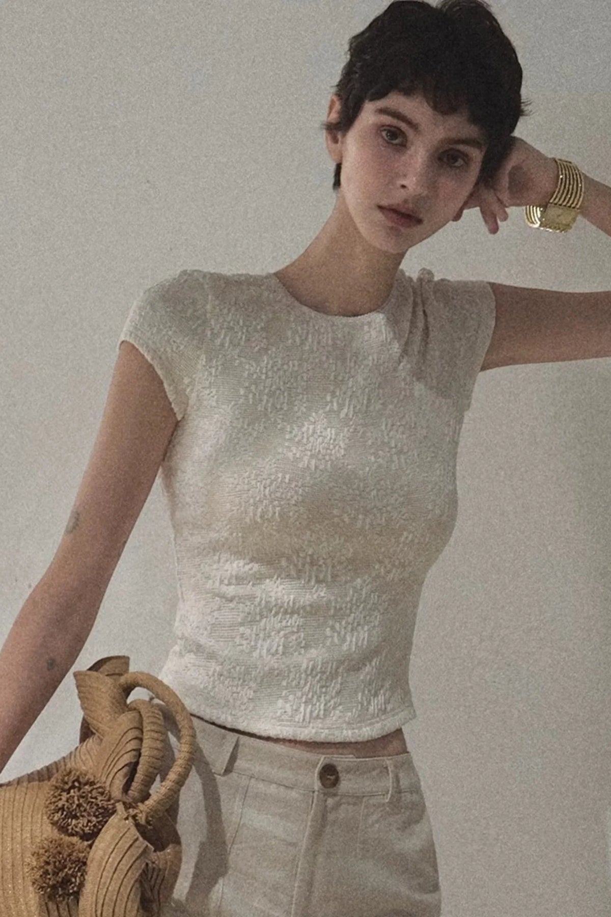 Lace Splice Short Sleeve Top