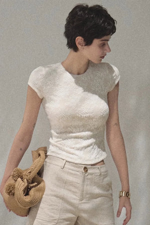 Lace Splice Short Sleeve Top