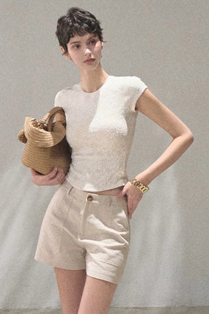 Lace Splice Short Sleeve Top