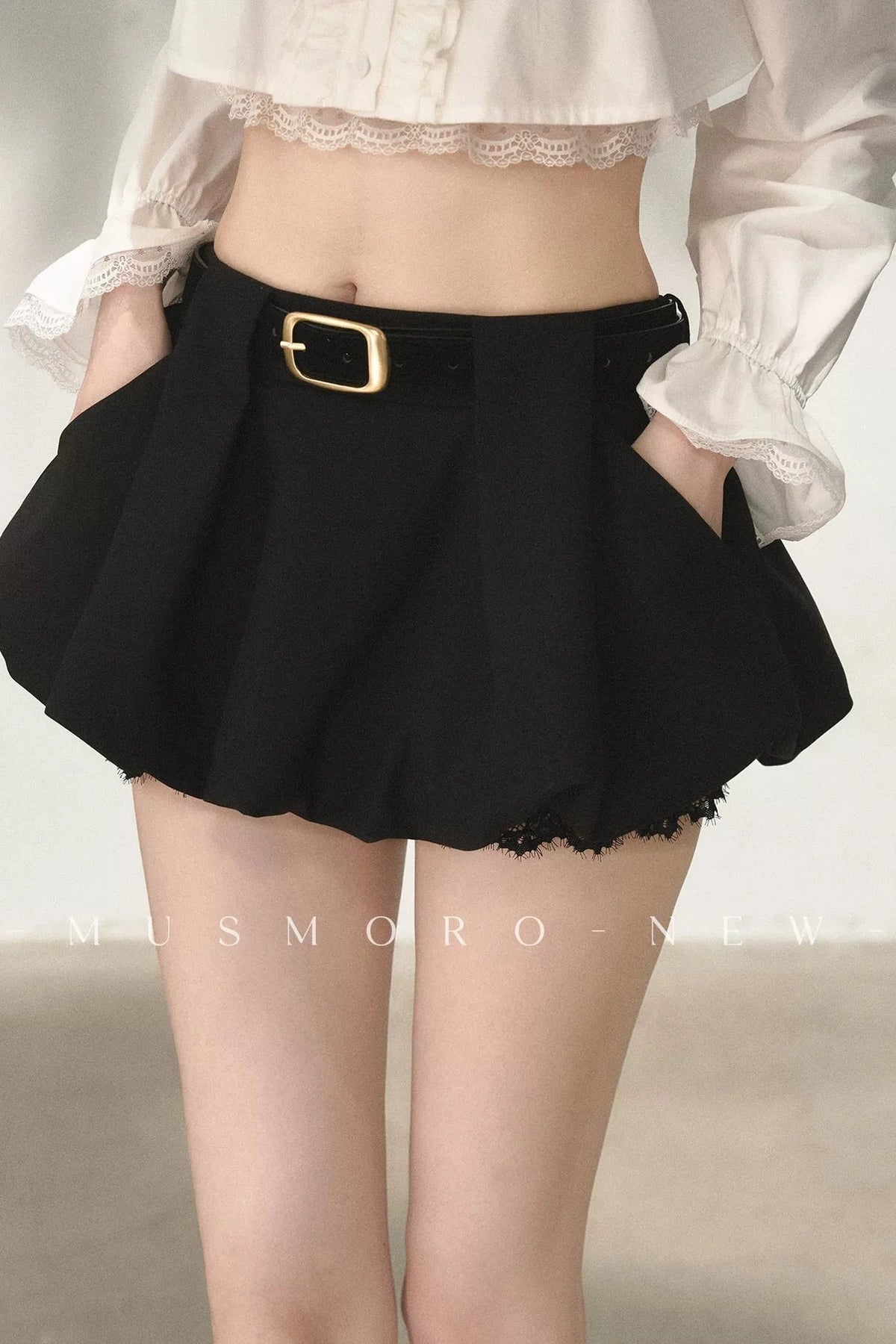 Lace Spliced A-Line Skirt