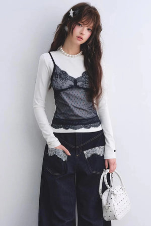 Lace Spliced Vintage Top