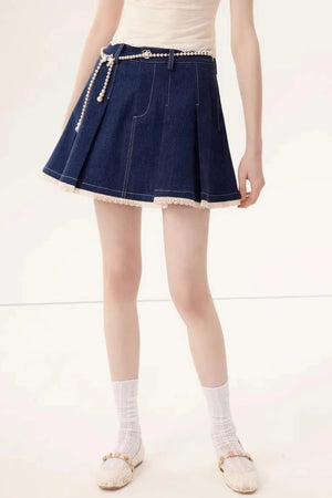 Lace Splicing Denim Skirt