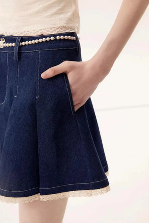 Lace Splicing Denim Skirt