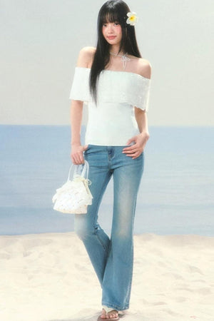 Lace Splicing One-Shoulder Top