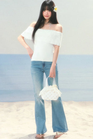 Lace Splicing One-Shoulder Top