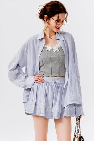 Lace Splicing Summer Shirt Set-Up