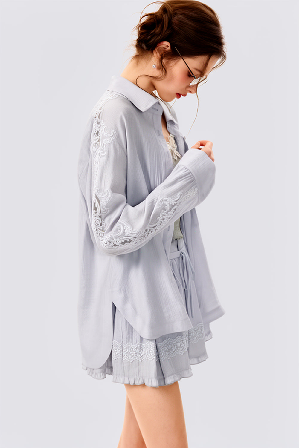 Lace Splicing Summer Shirt Set-Up