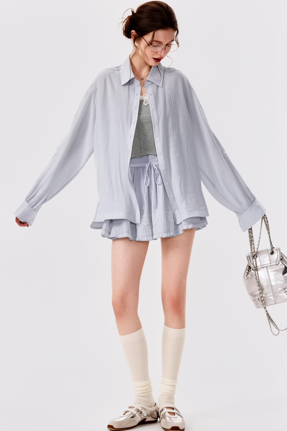 Lace Splicing Summer Shirt Set-Up