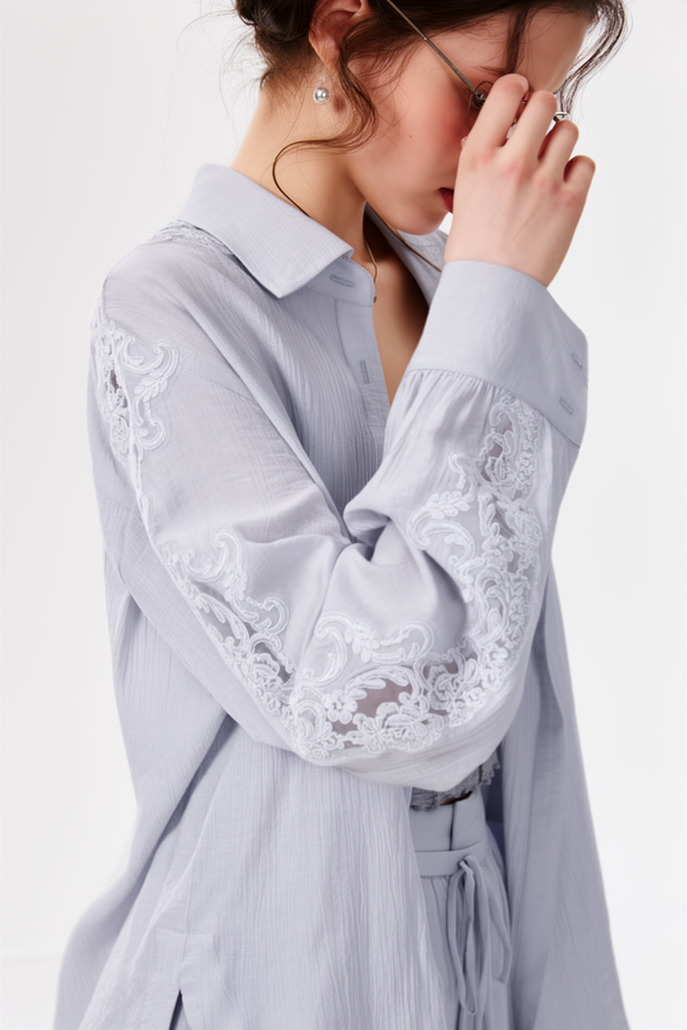 Lace Splicing Summer Shirt Set-Up