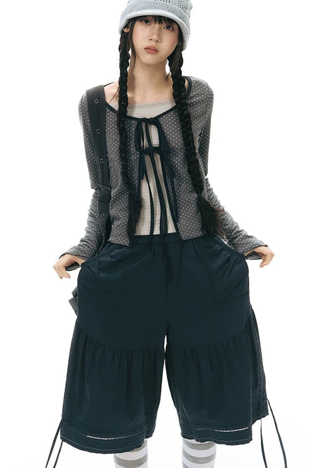 Lace Splicing Wide Leg Cropped Pants