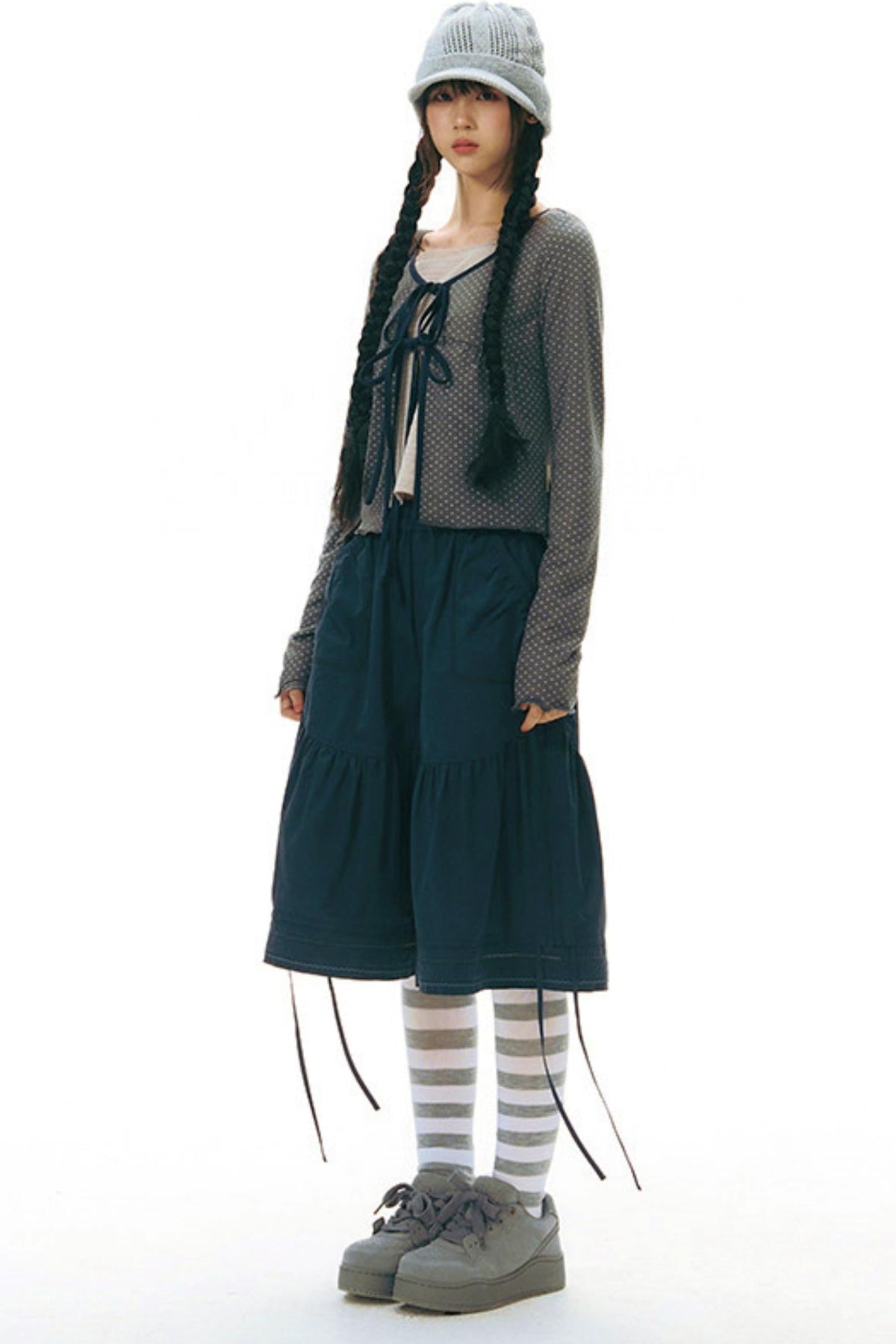 Lace Splicing Wide Leg Cropped Pants