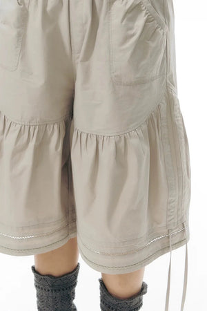 Lace Splicing Wide Leg Cropped Pants
