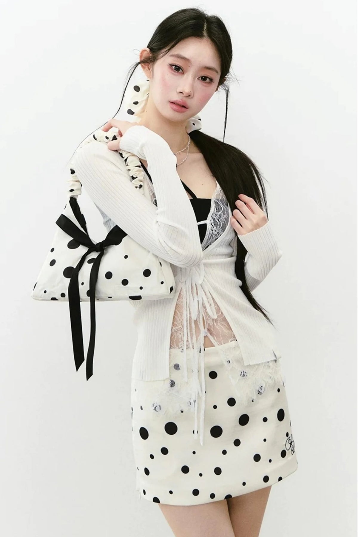 Lace Splicing Woolen Cardigan Top