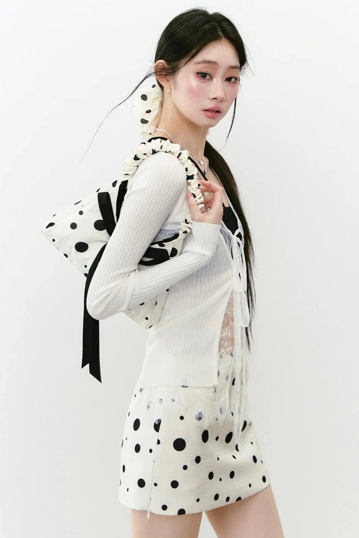 Lace Splicing Woolen Cardigan Top