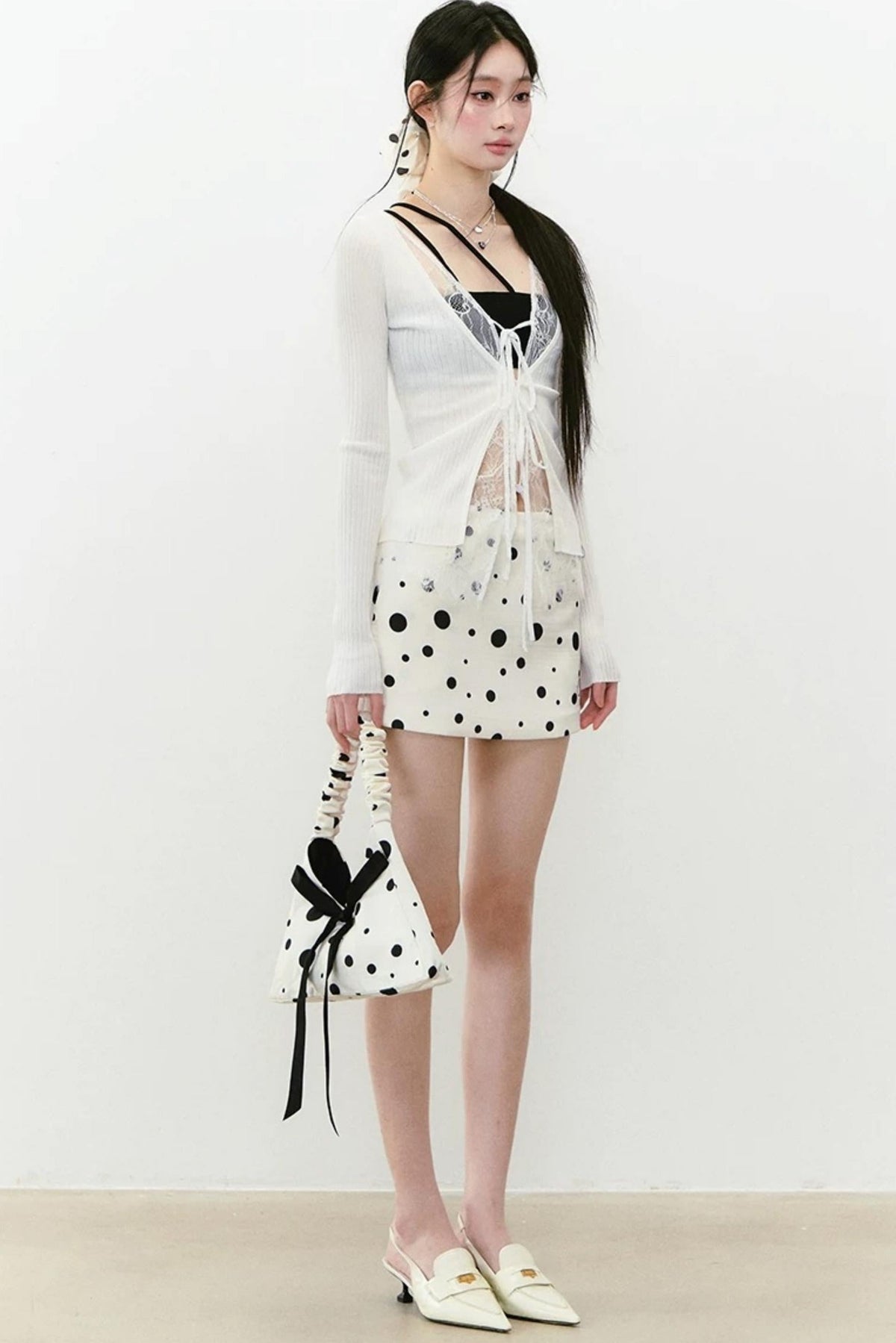 Lace Splicing Woolen Cardigan Top