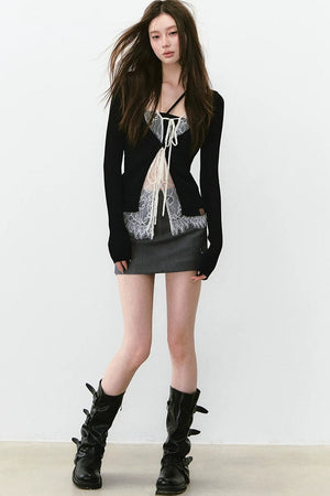 Lace Splicing Woolen Cardigan Top