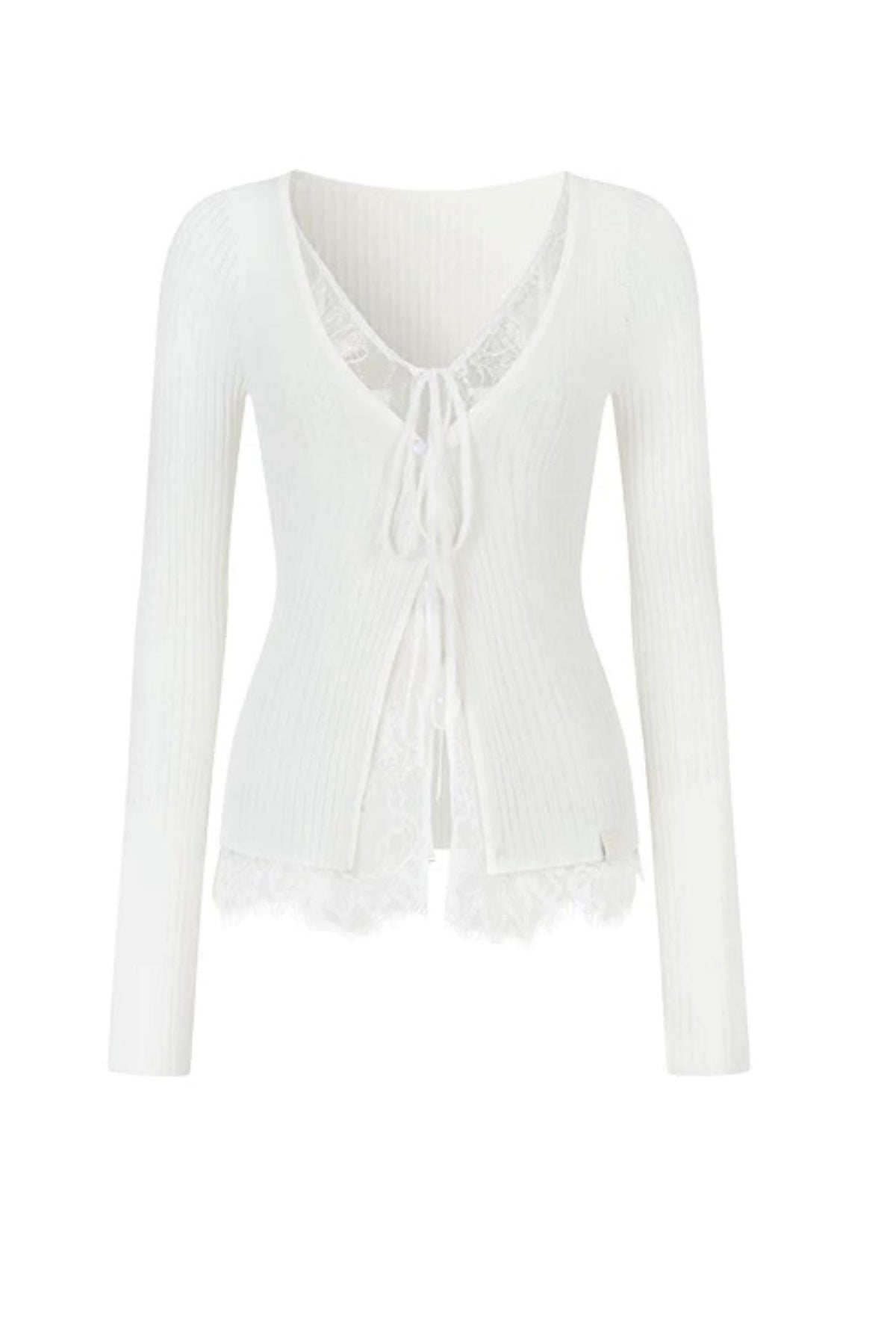 Lace Splicing Woolen Cardigan Top