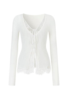 Lace Splicing Woolen Cardigan Top