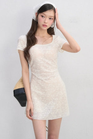 Lace Square-Neck Slim Dress