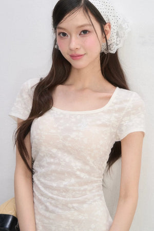 Lace Square-Neck Slim Dress