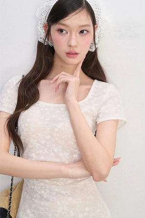 Lace Square-Neck Slim Dress