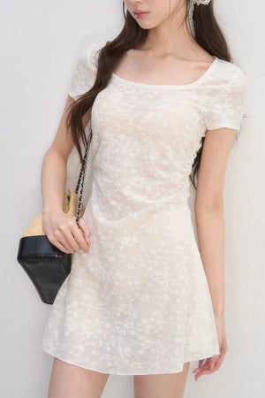 Lace Square-Neck Slim Dress