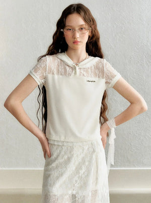 Lace Stitched Cap Short Sleeve T-Shirt