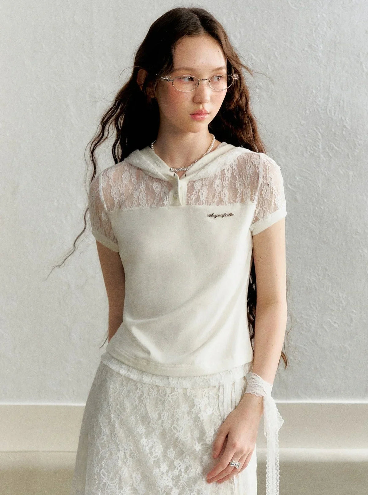 Lace Stitched Cap Short Sleeve T-Shirt