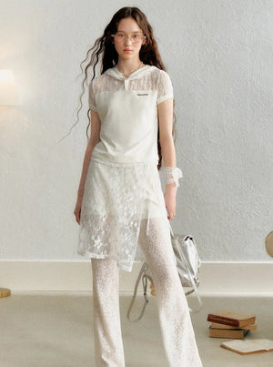 Lace Stitched Cap Short Sleeve T-Shirt