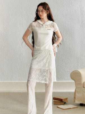 Lace Stitched Cap Short Sleeve T-Shirt