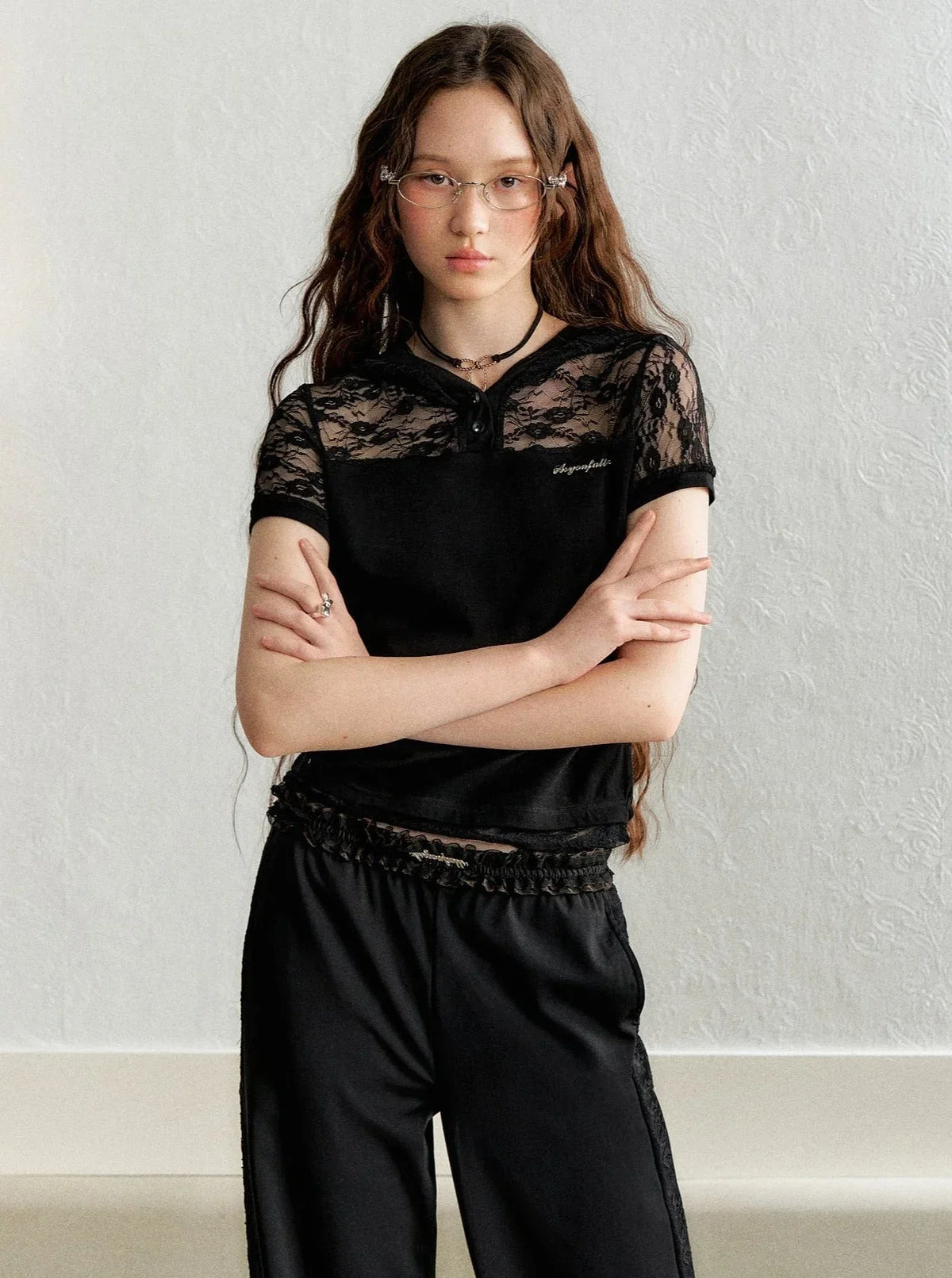 Lace Stitched Cap Short Sleeve T-Shirt