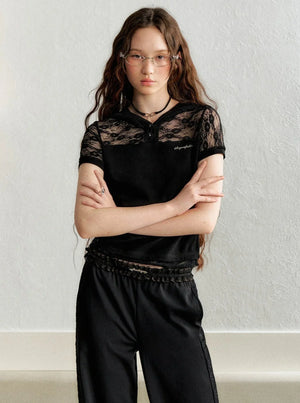 Lace Stitched Cap Short Sleeve T-Shirt