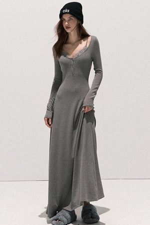 Lace Stitched Knit Waist Dress