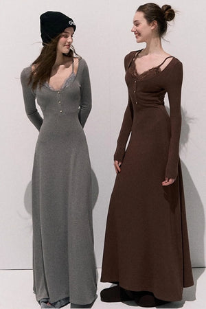 Lace Stitched Knit Waist Dress