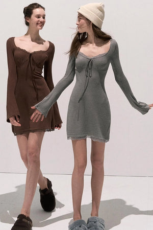 Lace Stitched Knit Waist Dress