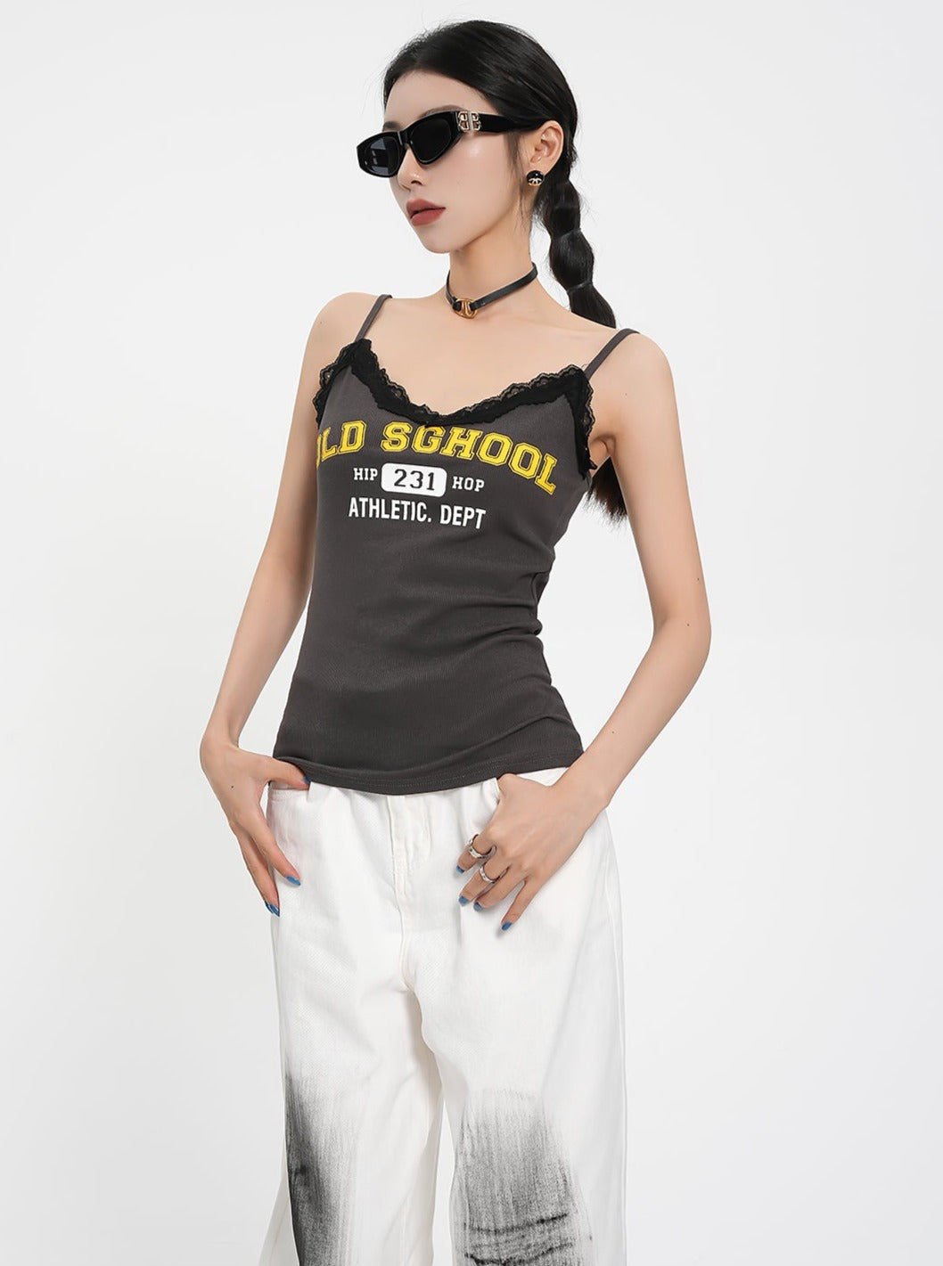 Lace Stitched Lettered Top