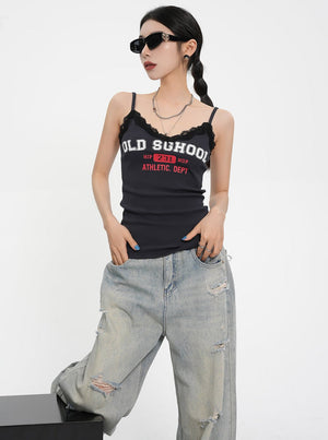Lace Stitched Lettered Top