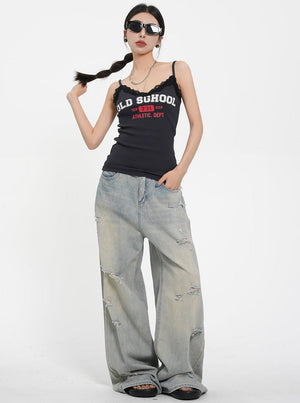 Lace Stitched Lettered Top
