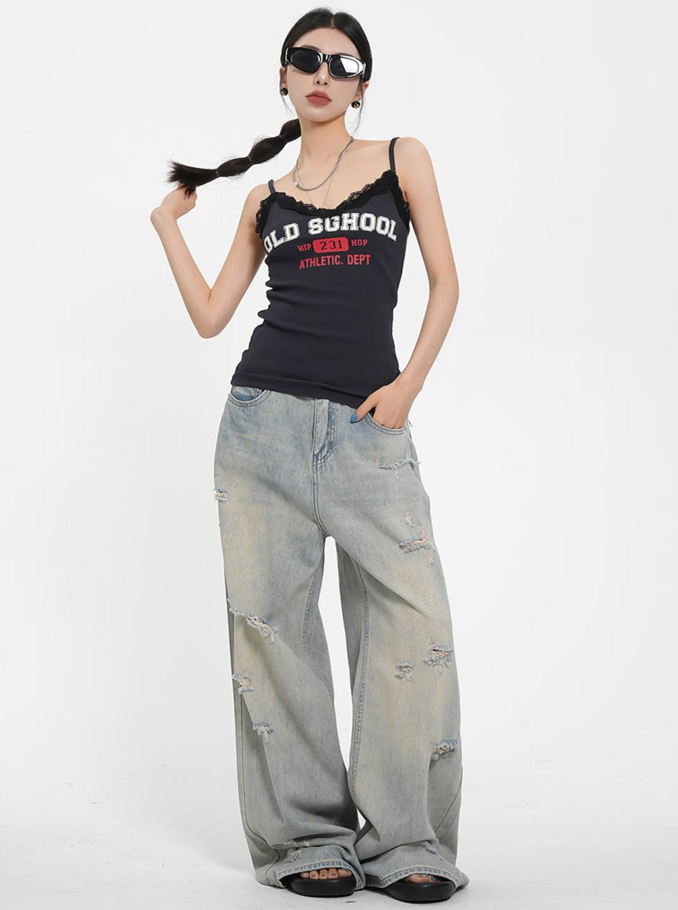 Lace Stitched Lettered Top