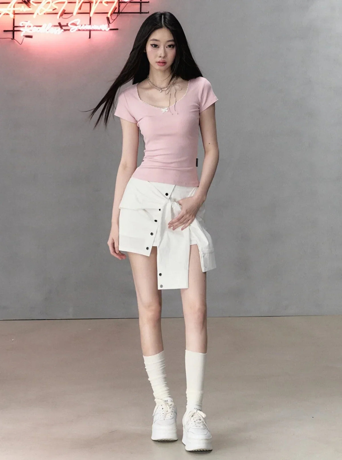 Lace Stitching Bow Top