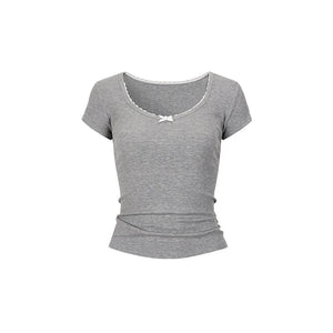 Lace Stitching Bow Top