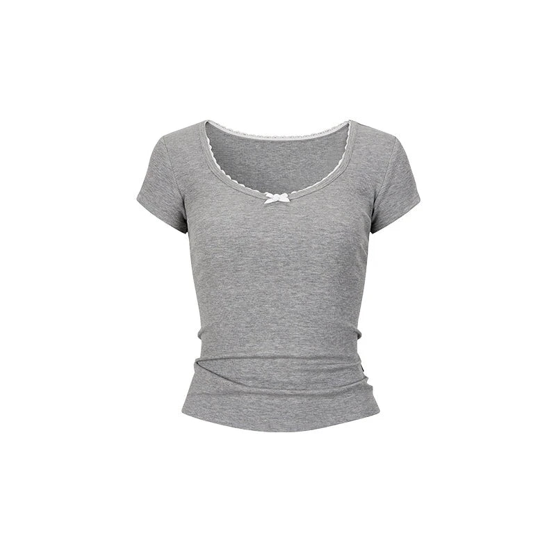 Lace Stitching Bow Top