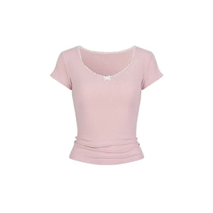 Lace Stitching Bow Top